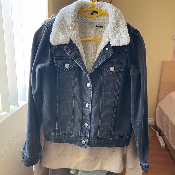 Topshop Oversized Borg Denim Jacket - Picture 4 of 7